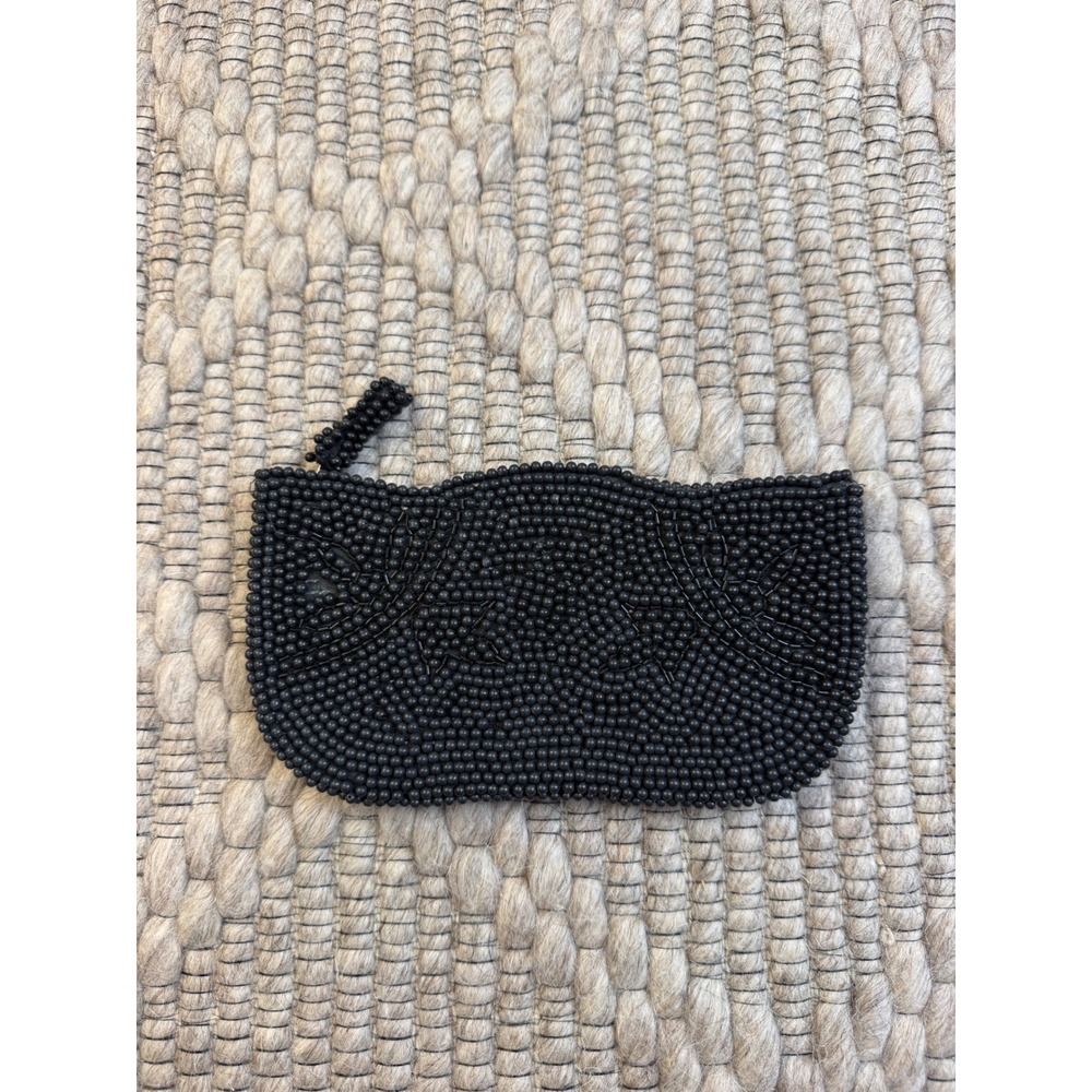 Micheri Beaded Clutch Women Black Floral Handcrafted Japan Vintage Pouch